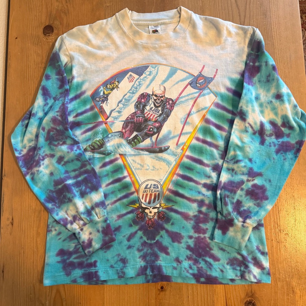 Vintage Grateful Dead US Ski Team Winter Tour Tie Dye Shirt Large Single Stitch - Picture 1 of 11